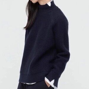 UNIQLO +J X JIL SANDER Sweater 100% Wool Mock Neck Cable Knit Black Womens Med